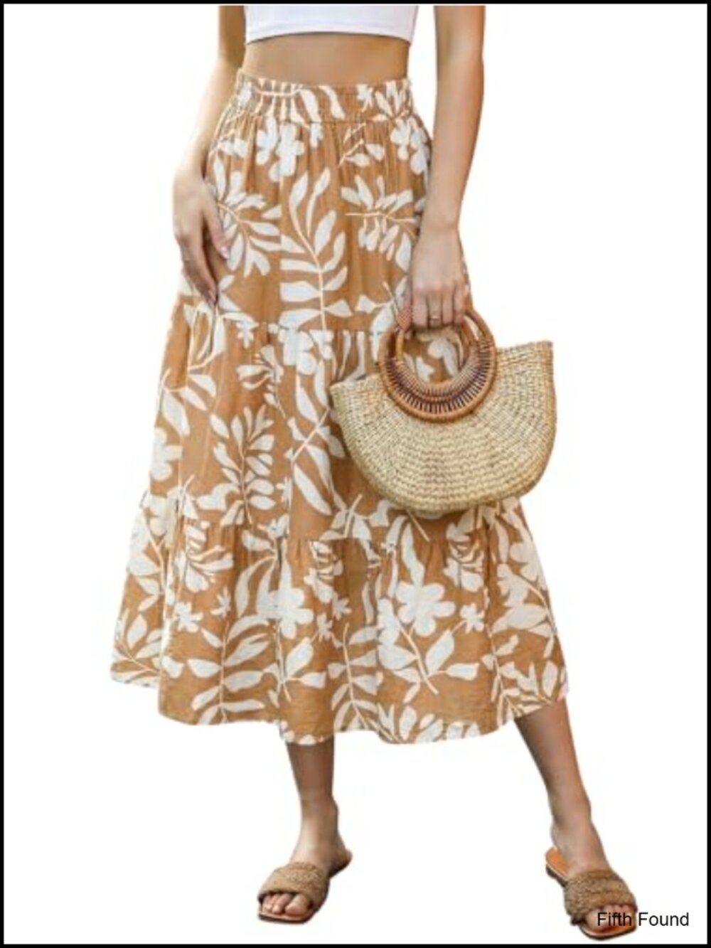 Boho Floral A-Line Midi Skirt Viscose Blend High Waist Summer Casual